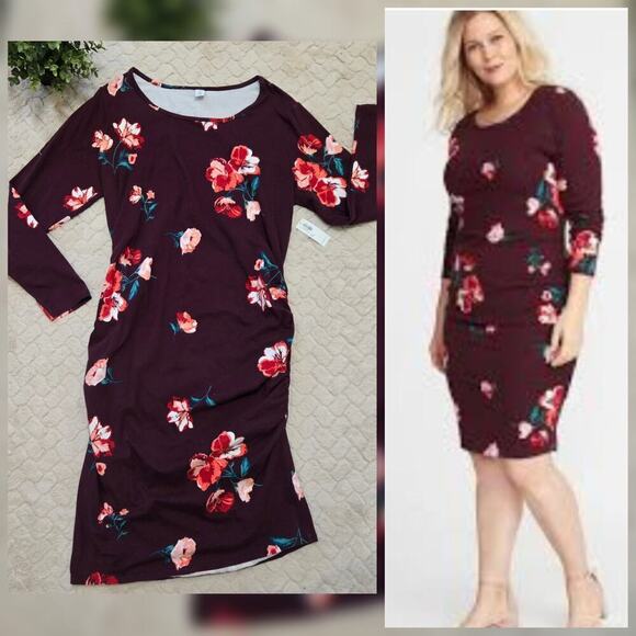 Old Navy Bugundy Floral Scoopneck Dress, Size 1X NWT - Picture 1 of 9
